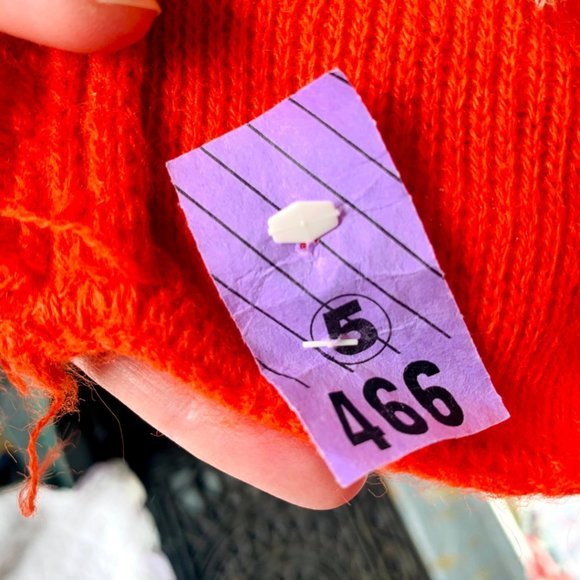 Vtg 60s bold orange houndstooth knit scarf - Picture 2 of 7